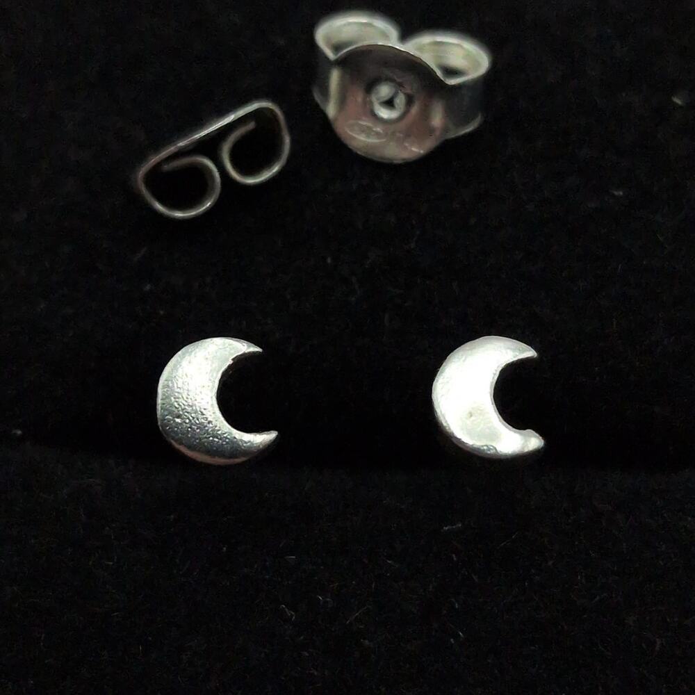 Sterling Silver 925 Tiny Crescent Moon Whimsigoth Celestial Stud Earrings 4.3mm
